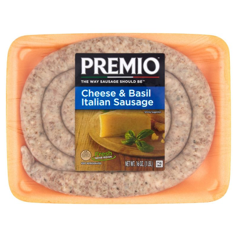 Premio Cheese &amp; Basil Italian Sausage, 16 oz