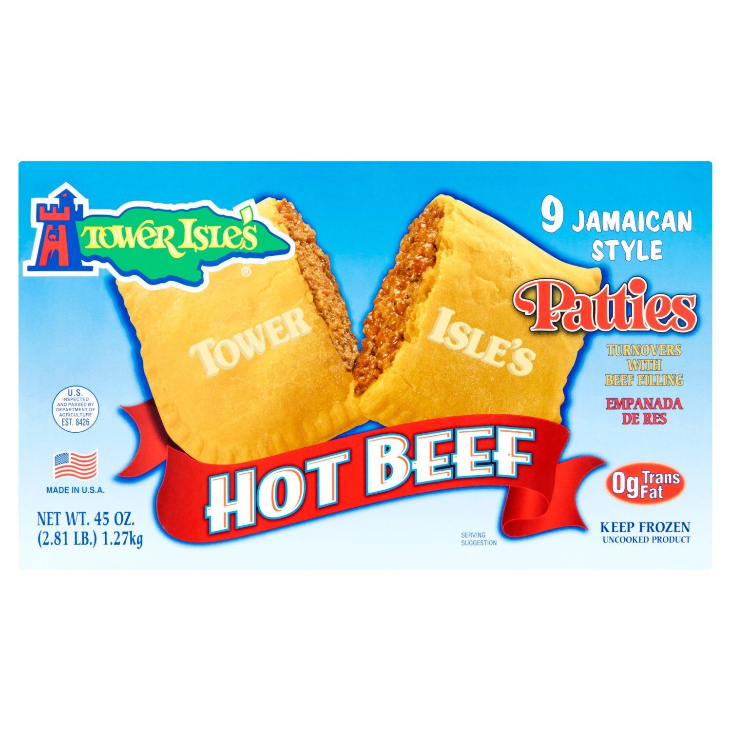Tower Isle&#39;s Jamaican Style Hot Beef Patties, 9 count, 45 oz