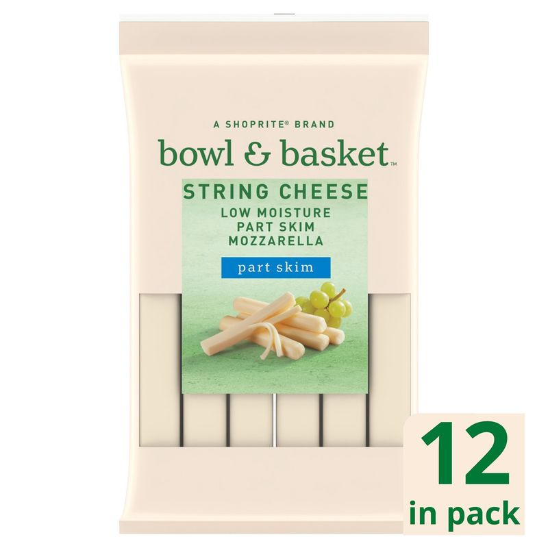 Bowl &amp; Basket Low Moisture Part Skim Mozzarella String Cheese, 12 count, 12 oz