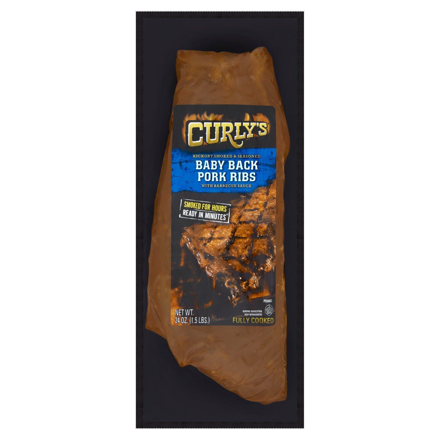 Curly&#39;s Hickory Smoked &amp; Seasoned Baby Back Pork Ribs with Barbecue Sauce, 24 oz