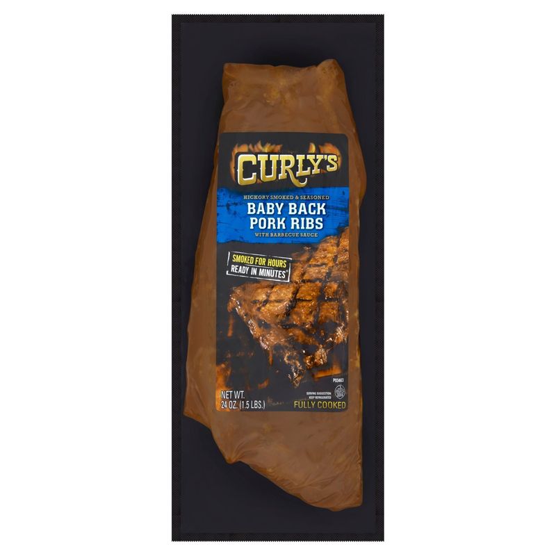 Curly&#39;s Hickory Smoked &amp; Seasoned Baby Back Pork Ribs with Barbecue Sauce, 24 oz