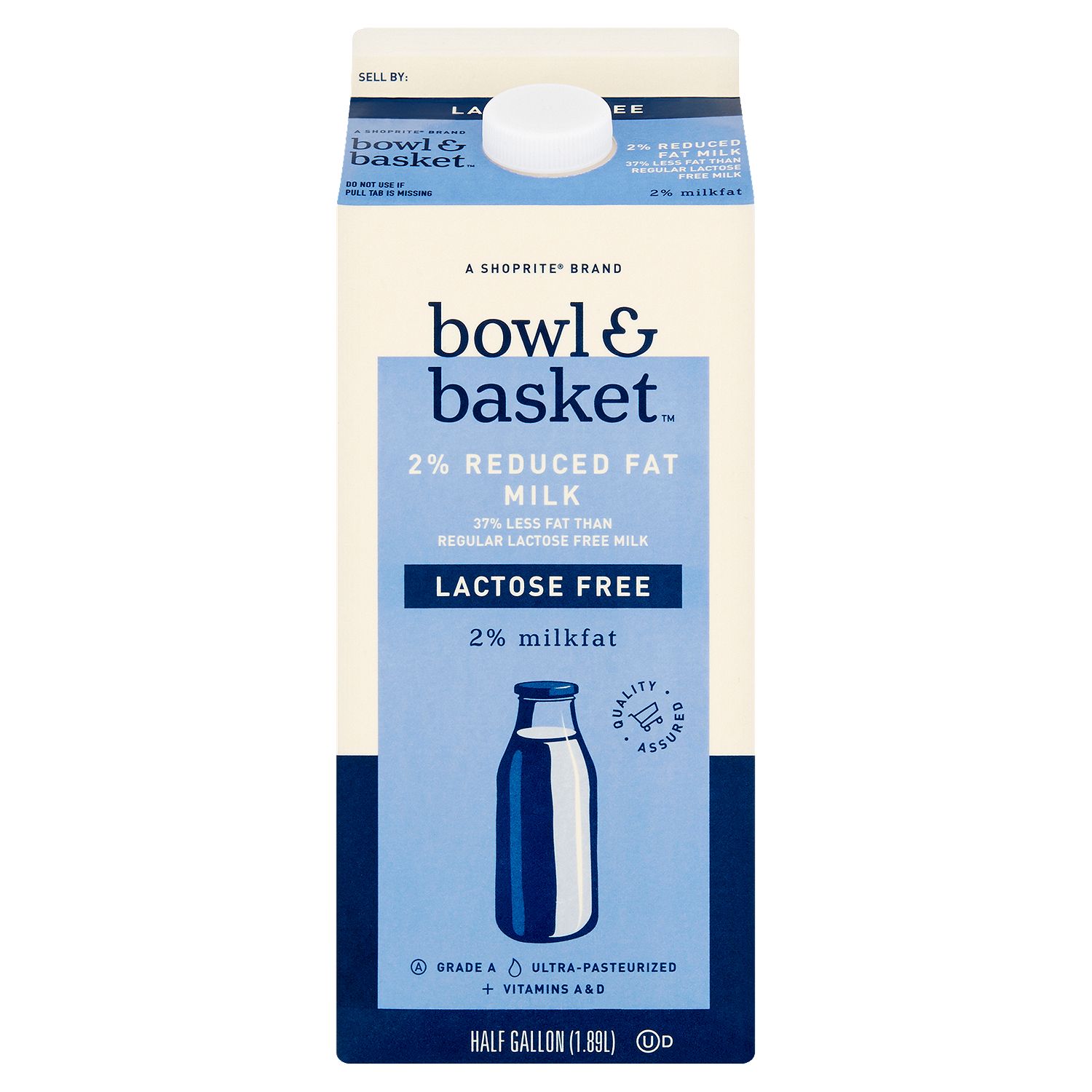 Bowl &amp; Basket Lactose Free 2% Reduced Fat Milk, half gallon