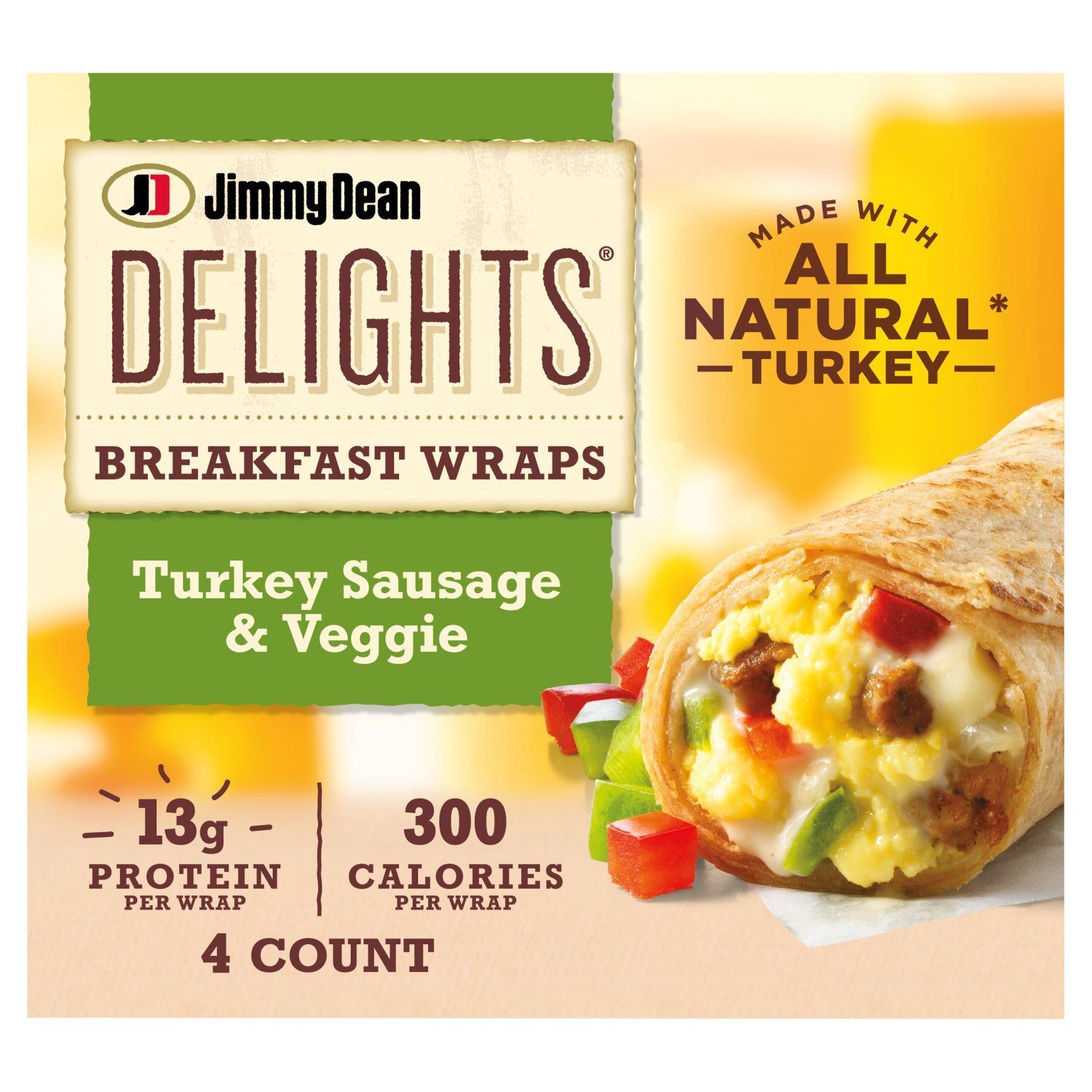 Jimmy Dean Delights Turkey Sausage &amp; Veggie Breakfast Wraps, 4 count, 17 oz
