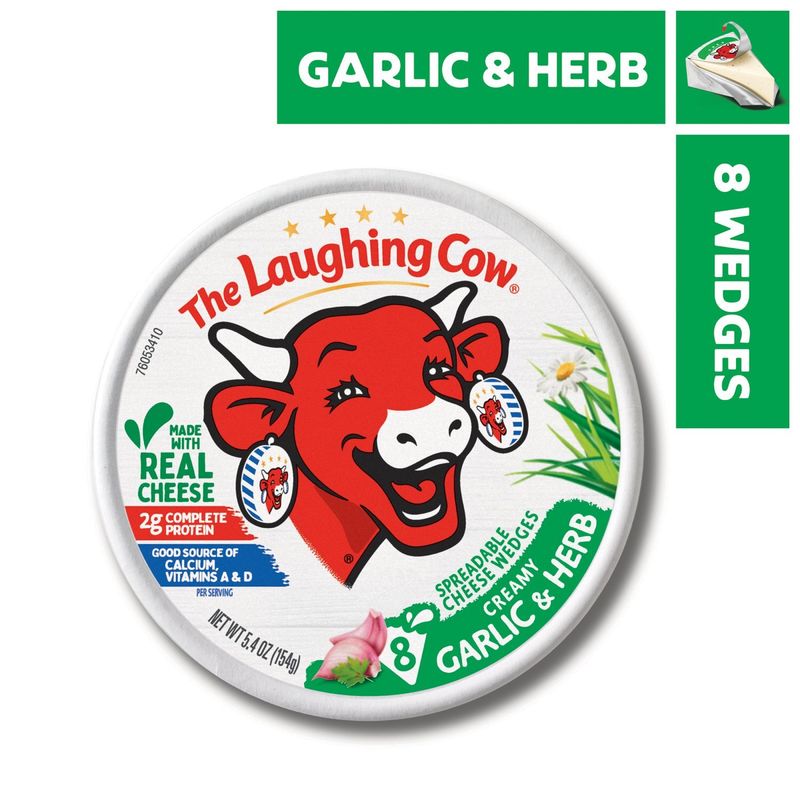 The Laughing Cow Creamy Garlic &amp; Herb Spreadable Cheese Wedges, 8 count, 5.4 oz