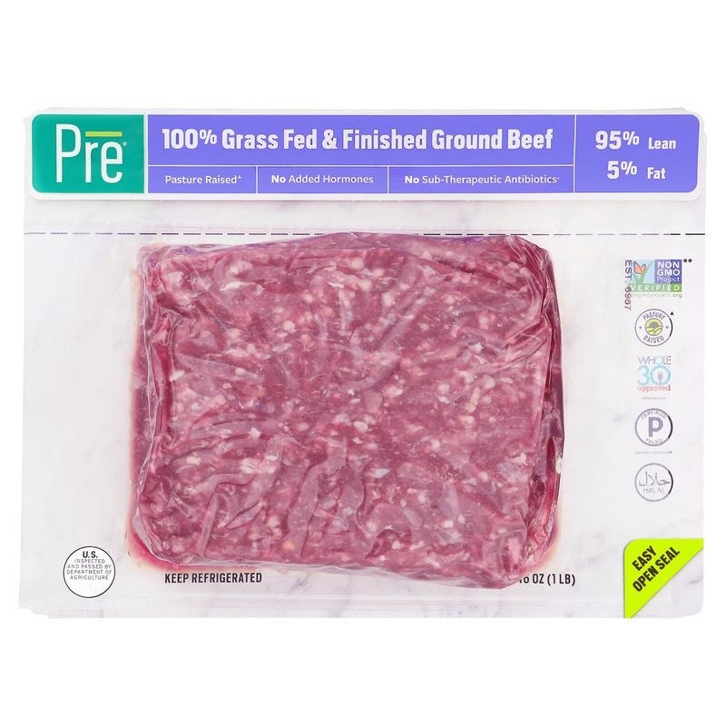 Pre 95% Lean 5% Fat 100% Grass Fed &amp; Finished Ground Beef, 16 oz