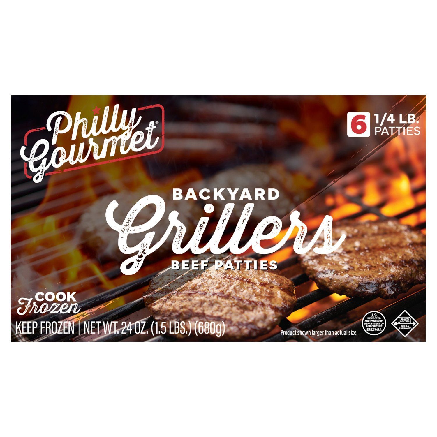 Philly Gourmet Backyard Grillers Beef Patties, 1/4 lb, 6 count