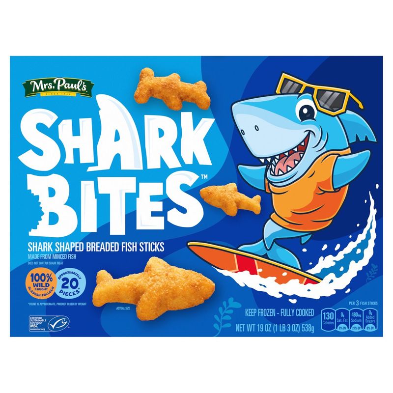 Mrs. Paul&#39;s Shark Bites Shark Shaped Breaded Fish Sticks, 20 count, 19 oz