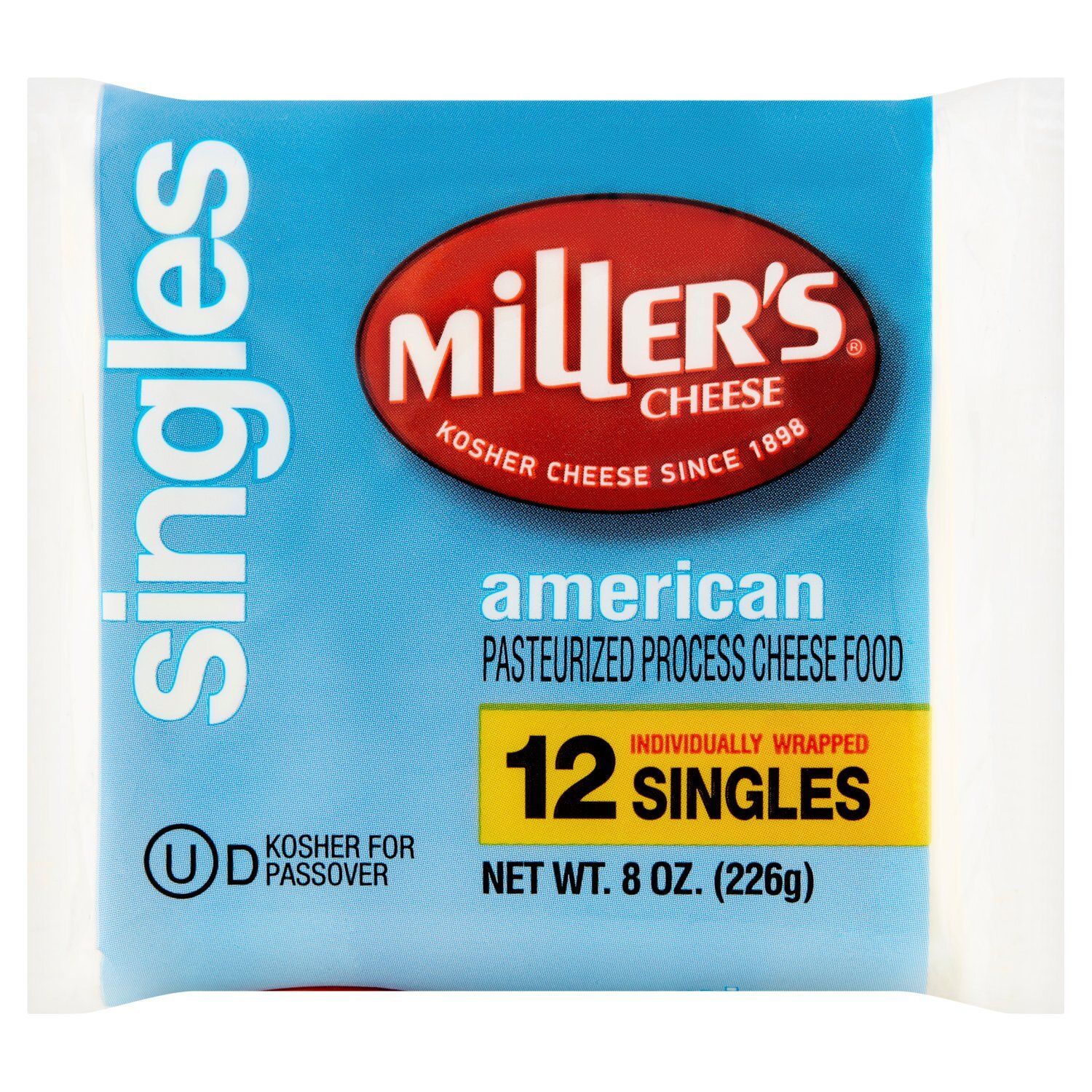 Miller&#39;s Singles White American Cheese, 12 count, 8 oz