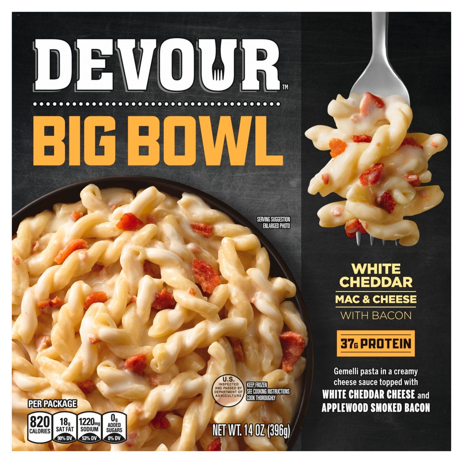 Devour Big Bowl White Cheddar Mac &amp; Cheese with Bacon, 14 oz