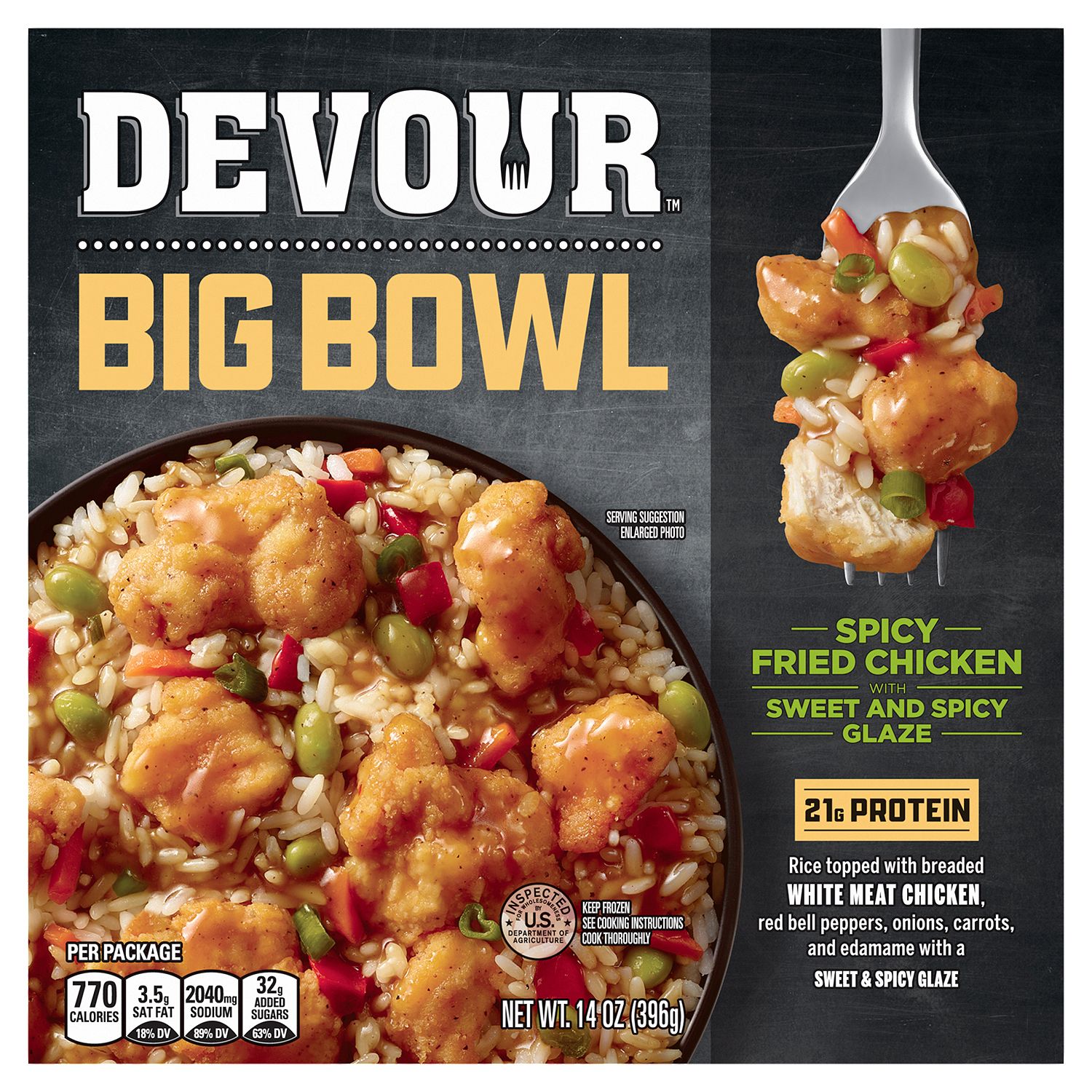 Devour Big Bowl Spicy Fried Chicken with Sweet and Spicy Glaze, 14 oz