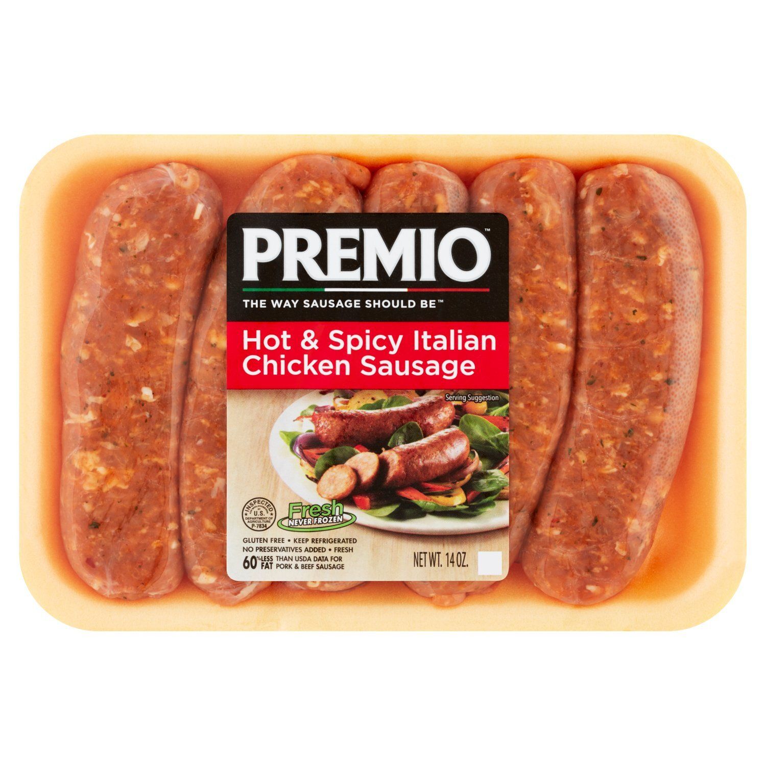 Premio Hot &amp; Spicy Italian Chicken Sausage, 14 oz
