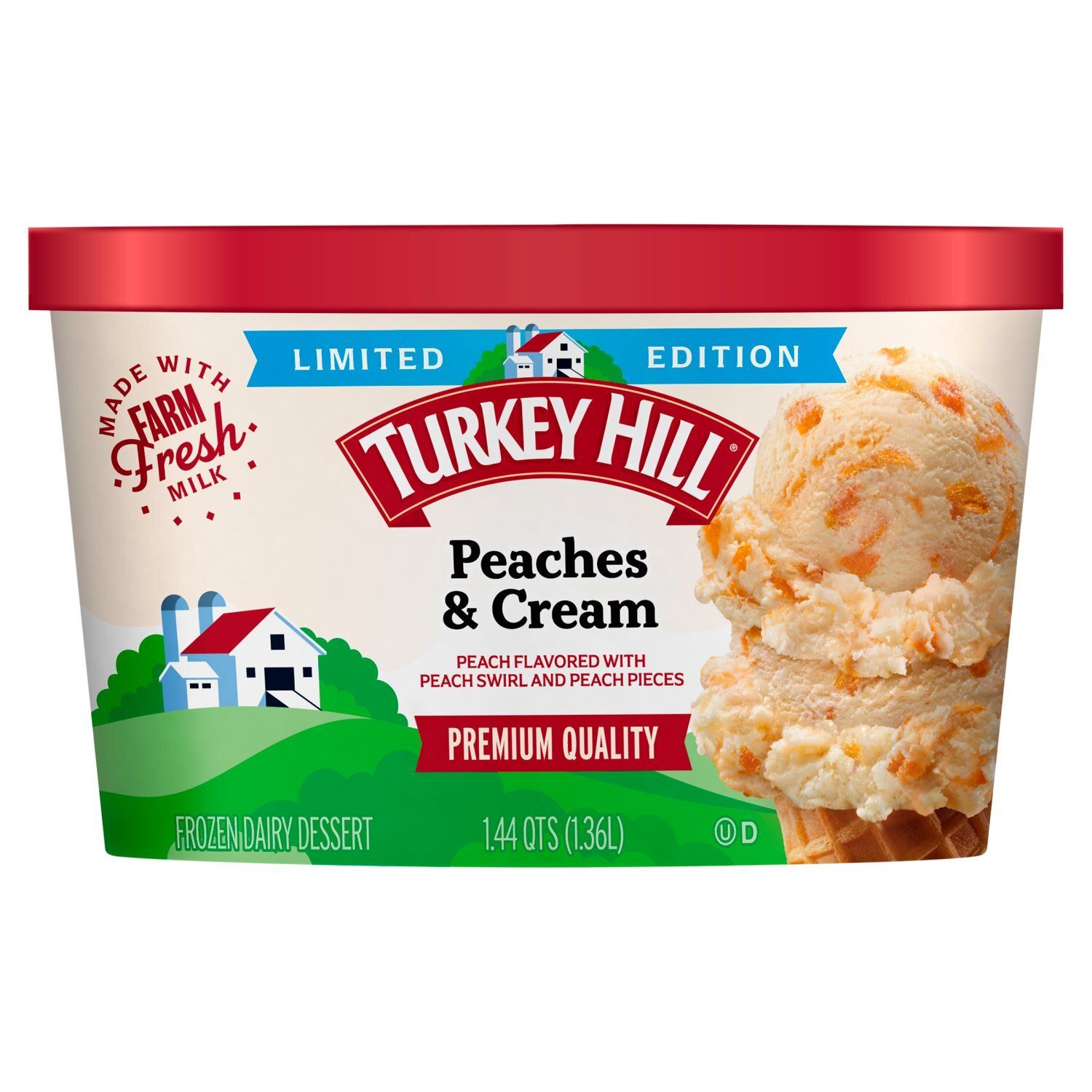 Turkey Hill Peaches &amp; Cream Premium Quality Frozen Dairy Dessert Limited Edition, 1.44 qts