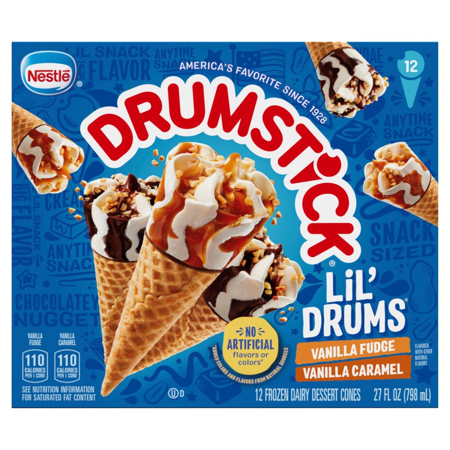 Nestlé Drumstick Lil&#39; Drums Frozen Dairy Dessert Cones, 12 count, 27 fl oz