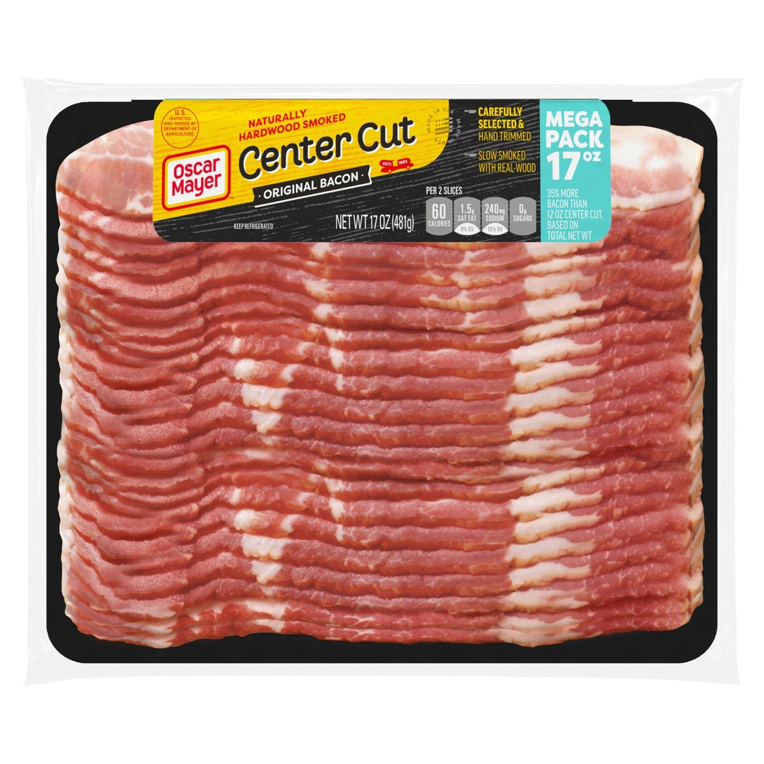 Oscar Mayer Naturally Hardwood Smoked Center Cut Original Bacon Mega Pack, 17 oz