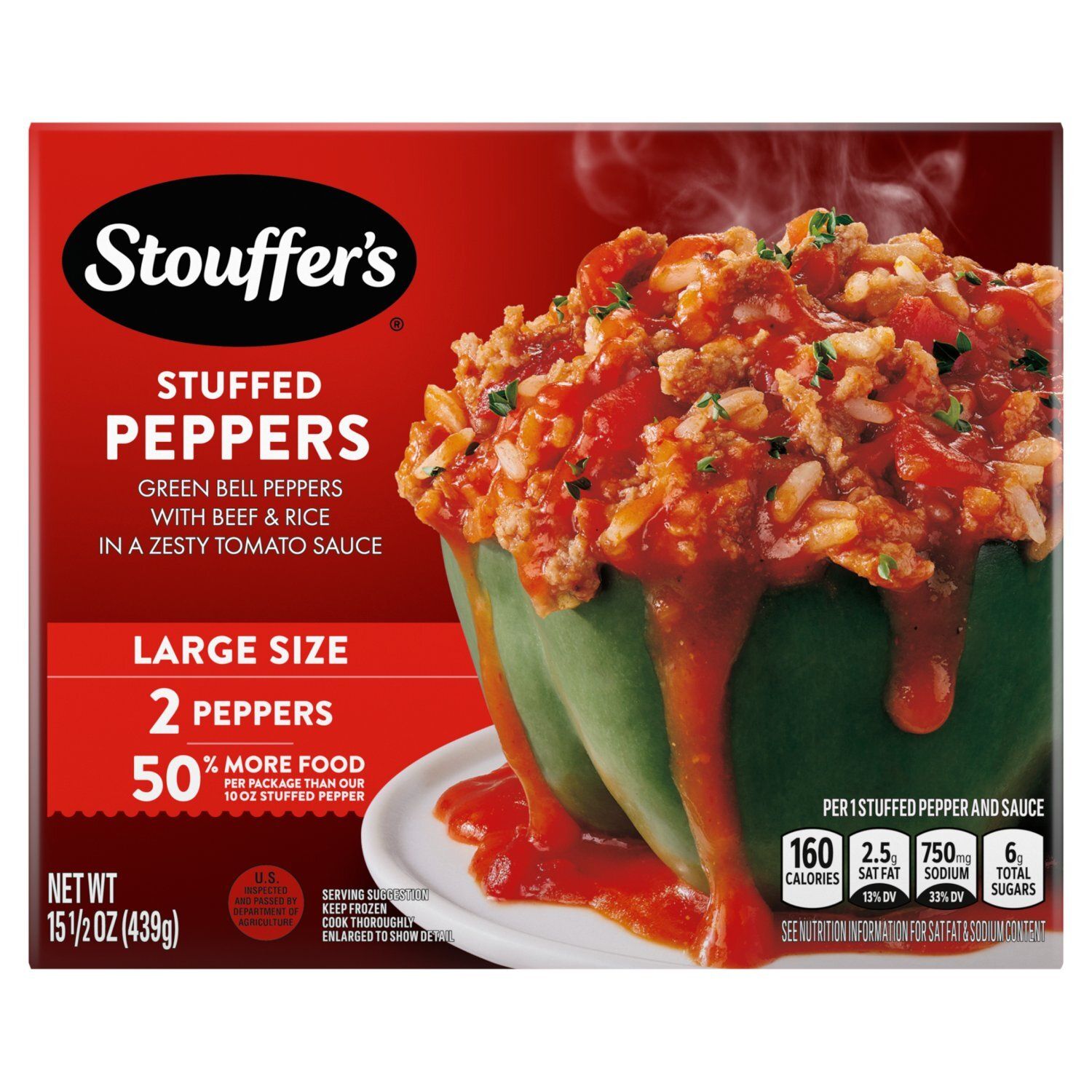 Stouffer&#39;s Stuffed Peppers Large Size, 2 count, 15 1/2 oz