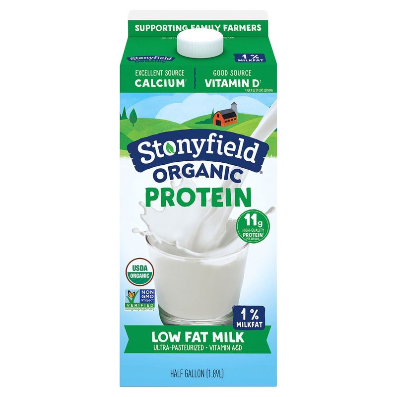 Stonyfield Organic, Organic Lowfat 1% Milk, Ultra Pasteurized Half Gallon, 64 oz