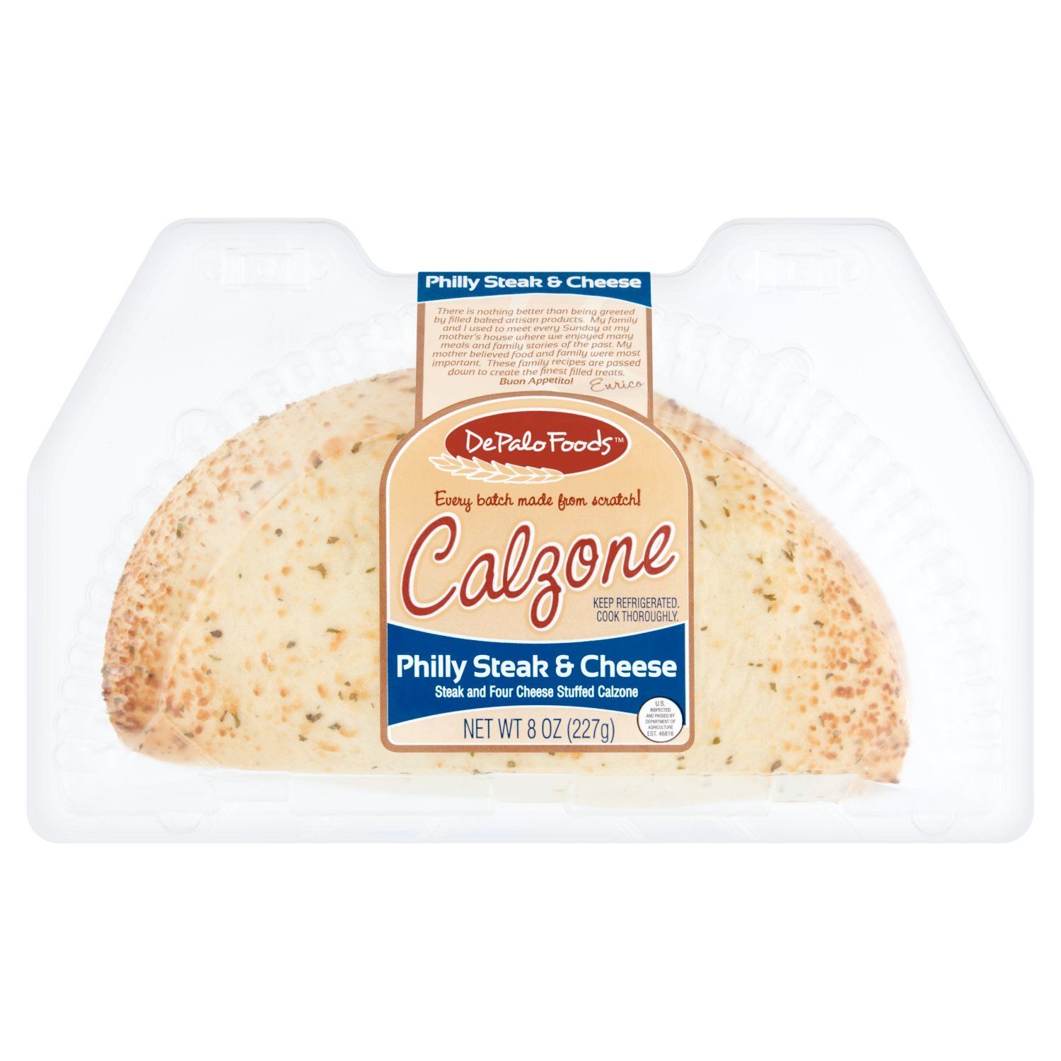 DePalo Foods Philly Steak &amp; Cheese Calzone, 8 oz