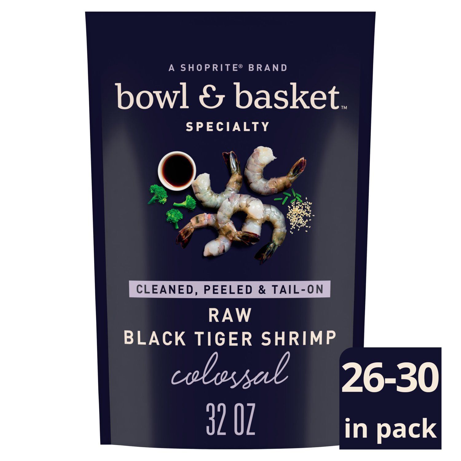 Bowl &amp; Basket Specialty Colossal Raw Black Tiger Shrimp, 32 oz