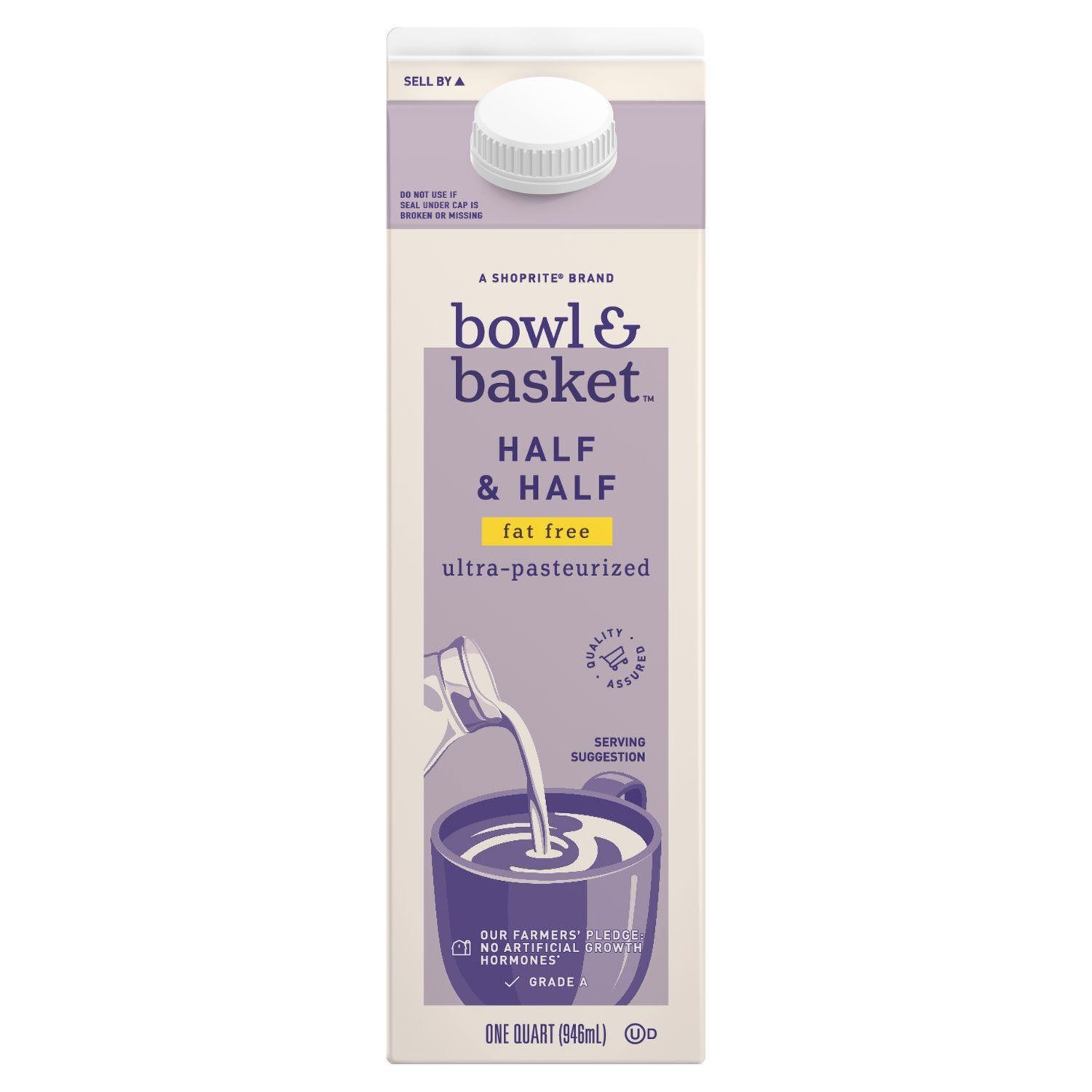 Bowl &amp; Basket Fat Free Half &amp; Half, one quart
