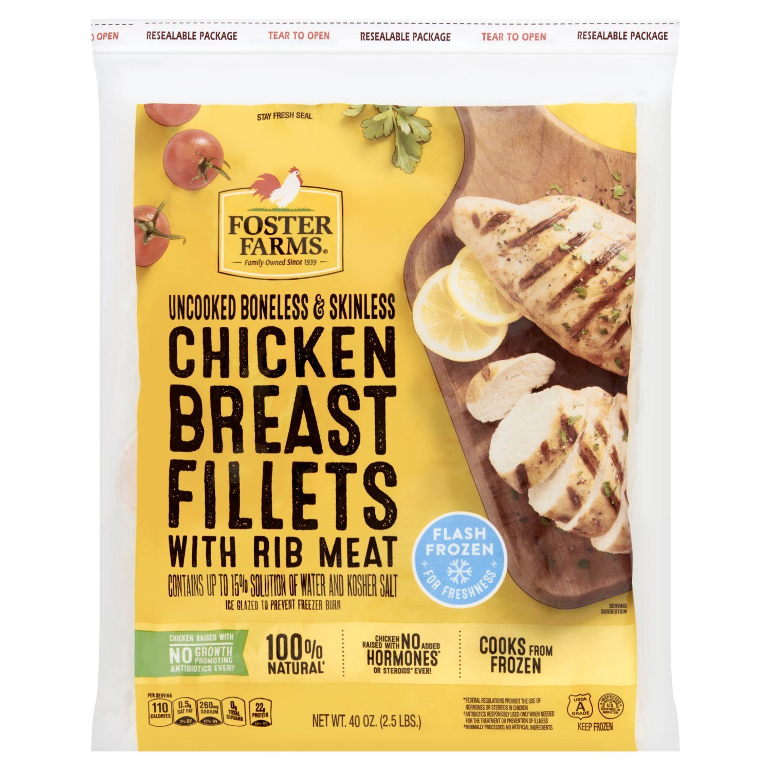 Foster Farms Uncooked Boneless &amp; Skinless Chicken Breast Fillets with Rib Meat, 40 oz