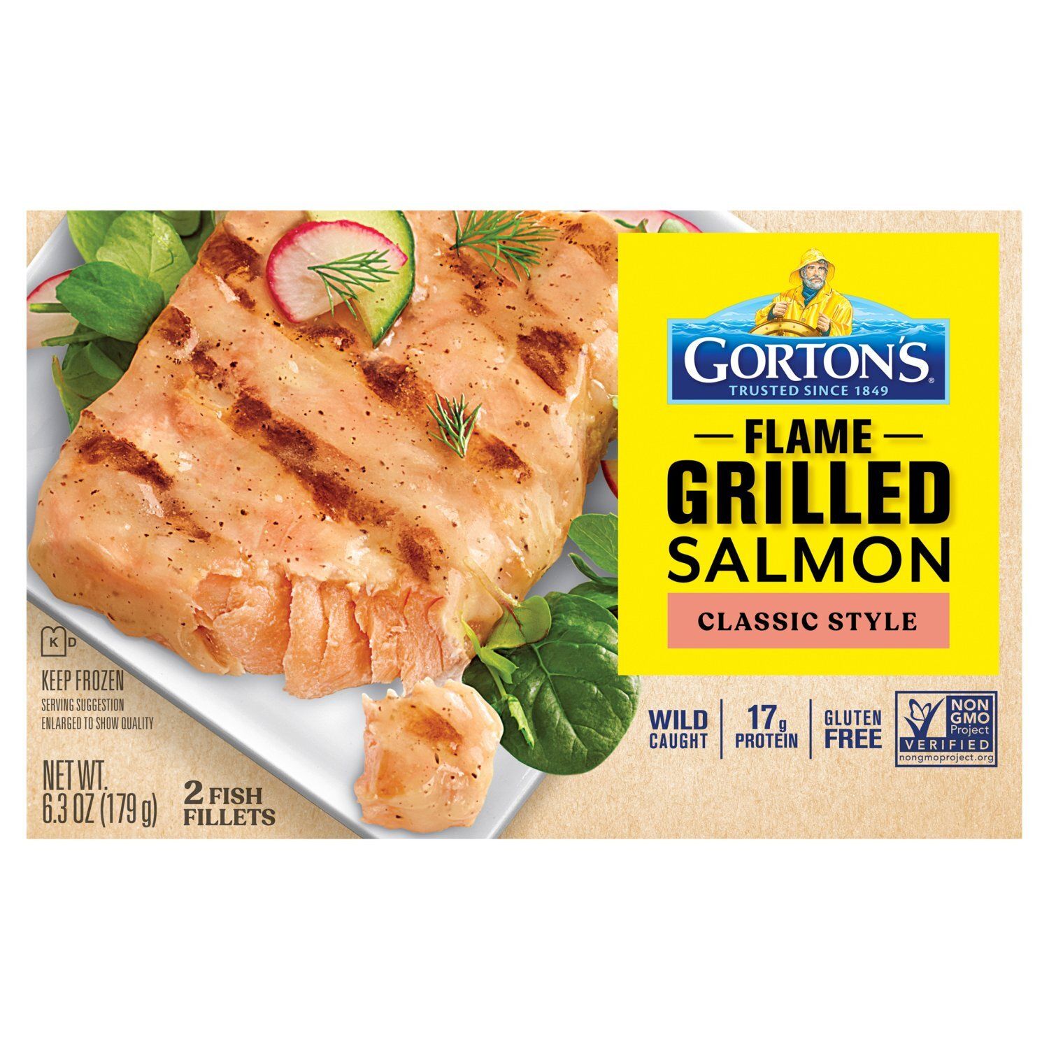 Gorton&#39;s Classic Style Flame Grilled Salmon Fish Fillets, 2 count, 6.3 oz