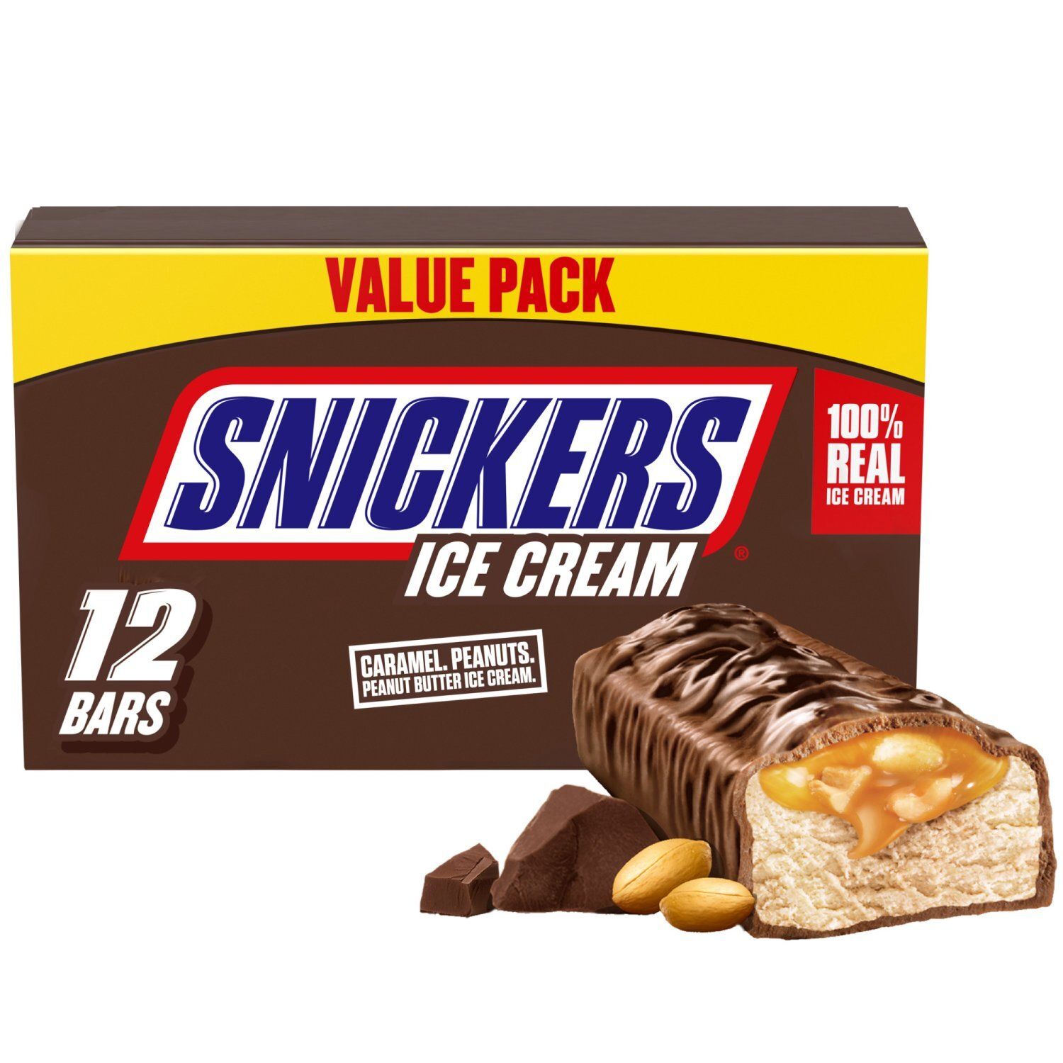 Snickers Caramel, Peanuts, Peanut Butter Ice Cream Bars Value Pack, 2.0 fl oz, 12 count