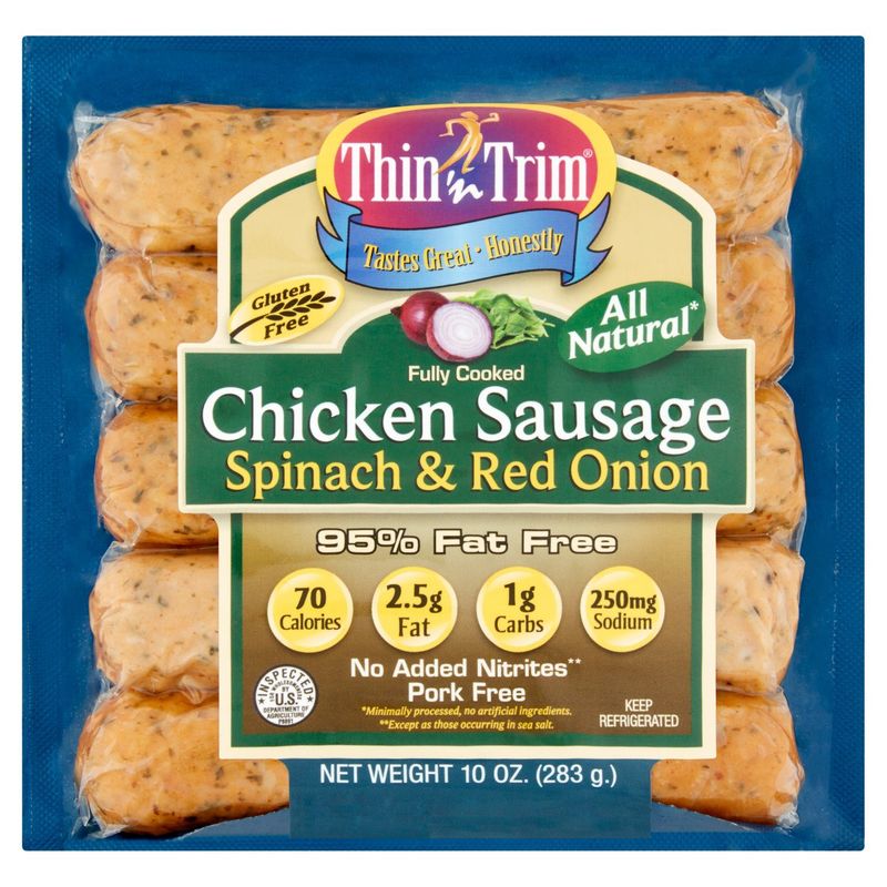 Thin &#39;n Trim Spinach &amp; Red Onion Chicken Sausage, 5 count, 10 oz