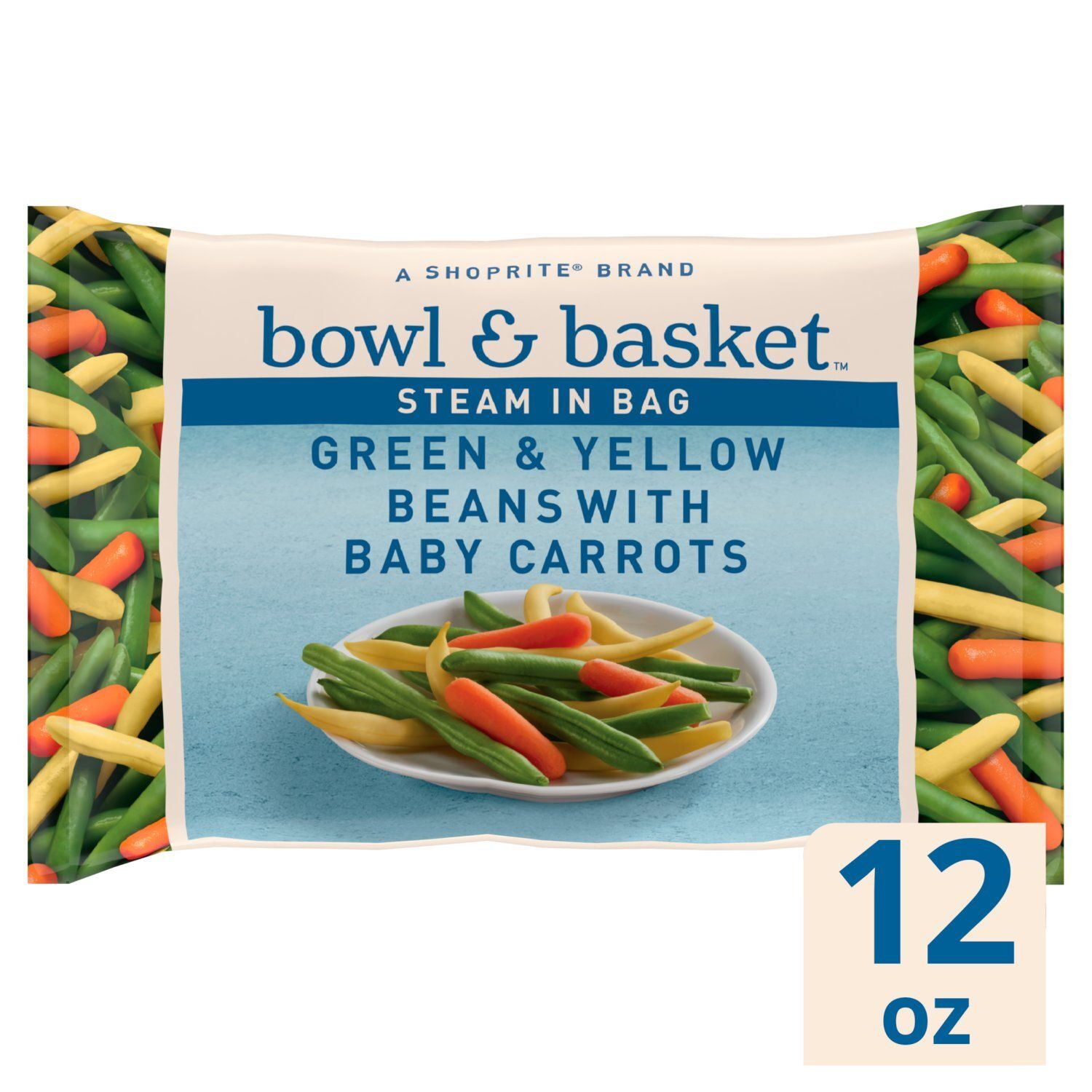 Bowl &amp; Basket Steam in Bag Green &amp; Yellow Beans with Baby Carrots, 12 oz