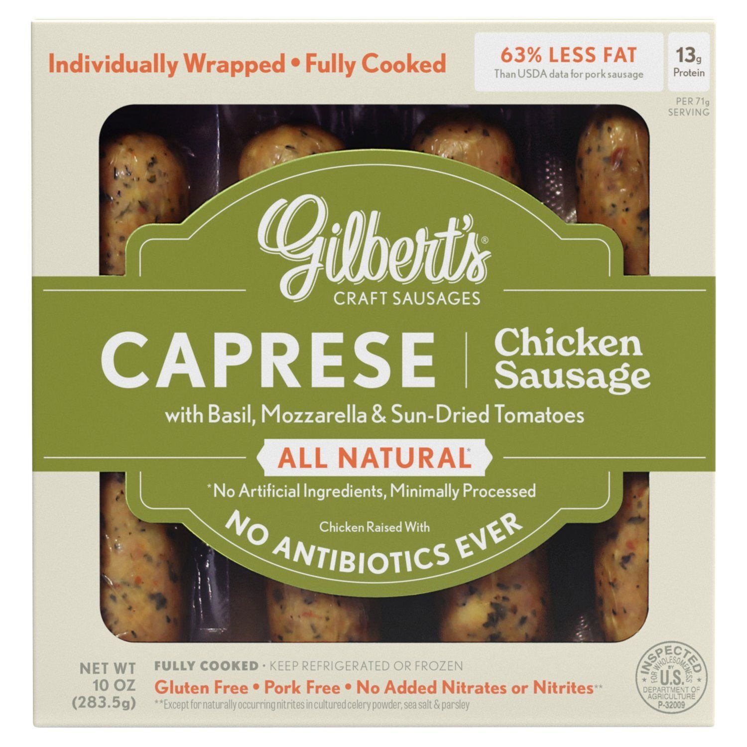Gilbert&#39;s Craft Sausages Caprese Chicken Sausage, 10 oz