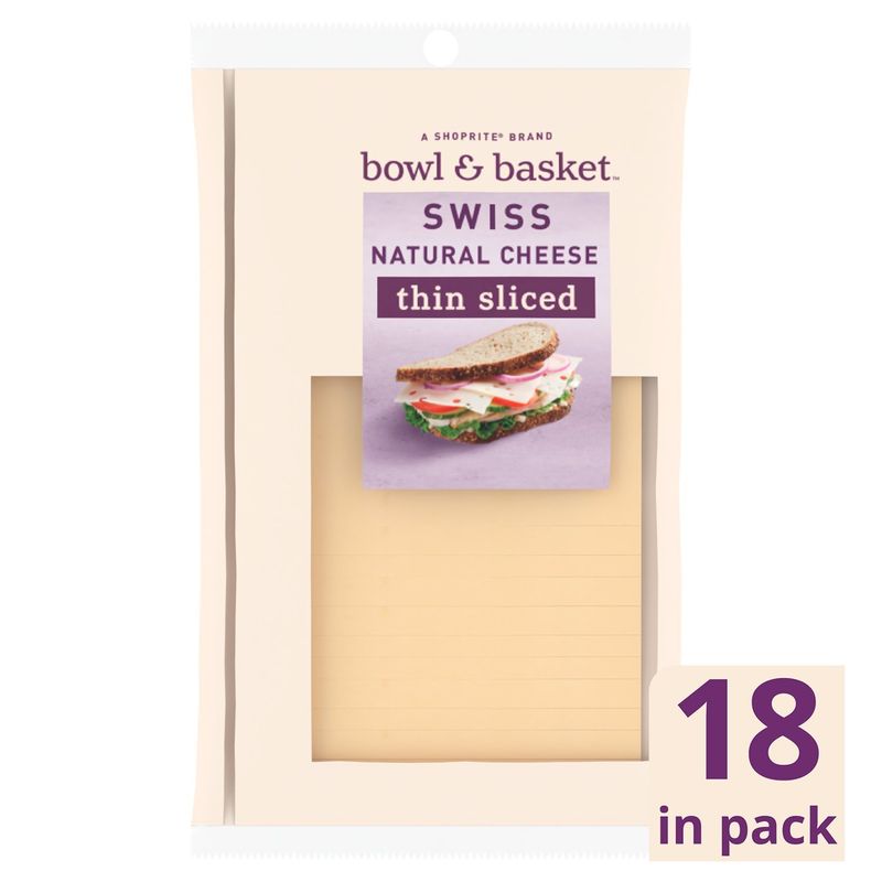 Bowl &amp; Basket Thin Sliced Swiss Natural Cheese, 18 count, 6.84 oz