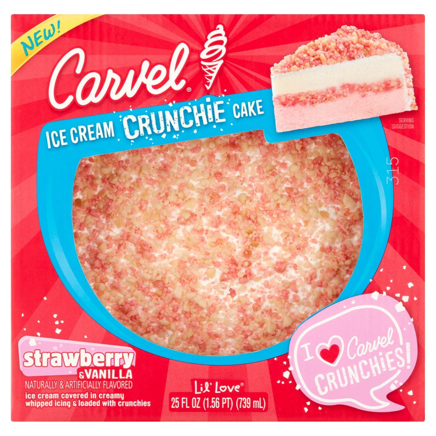 Carvel Lil&#39; Love Strawberry &amp; Vanilla Crunchie Ice Cream Cake, 25 fl oz