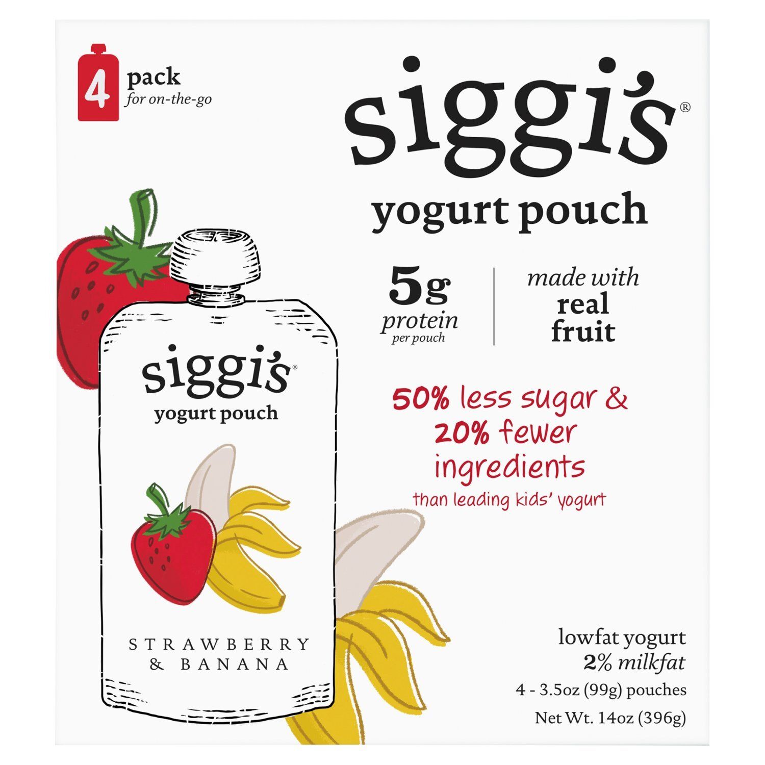 Siggi&#39;s Strawberry &amp; Banana Lowfat Yogurt Pouch, 3.5 oz, 4 count