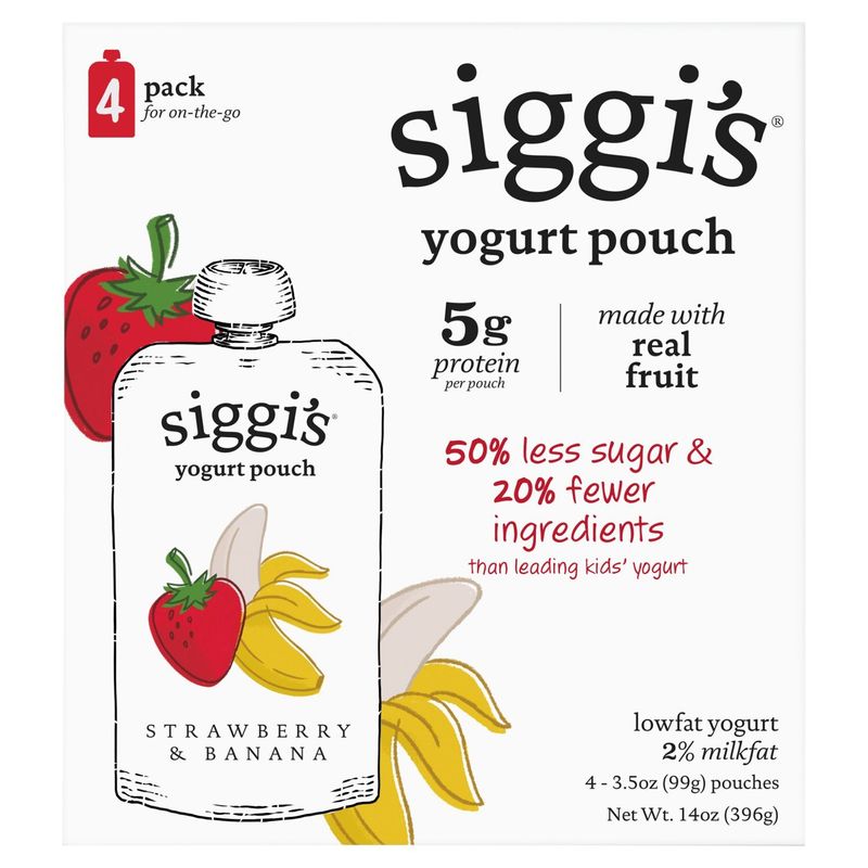 Siggi&#39;s Strawberry &amp; Banana Lowfat Yogurt Pouch, 3.5 oz, 4 count