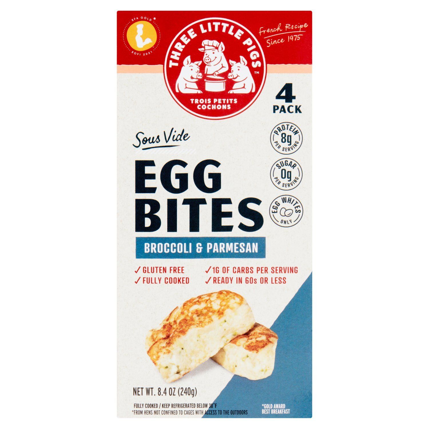Three Little Pigs Sous Vide Broccoli &amp; Parmesan Egg Bites, 4 count, 8.4 oz