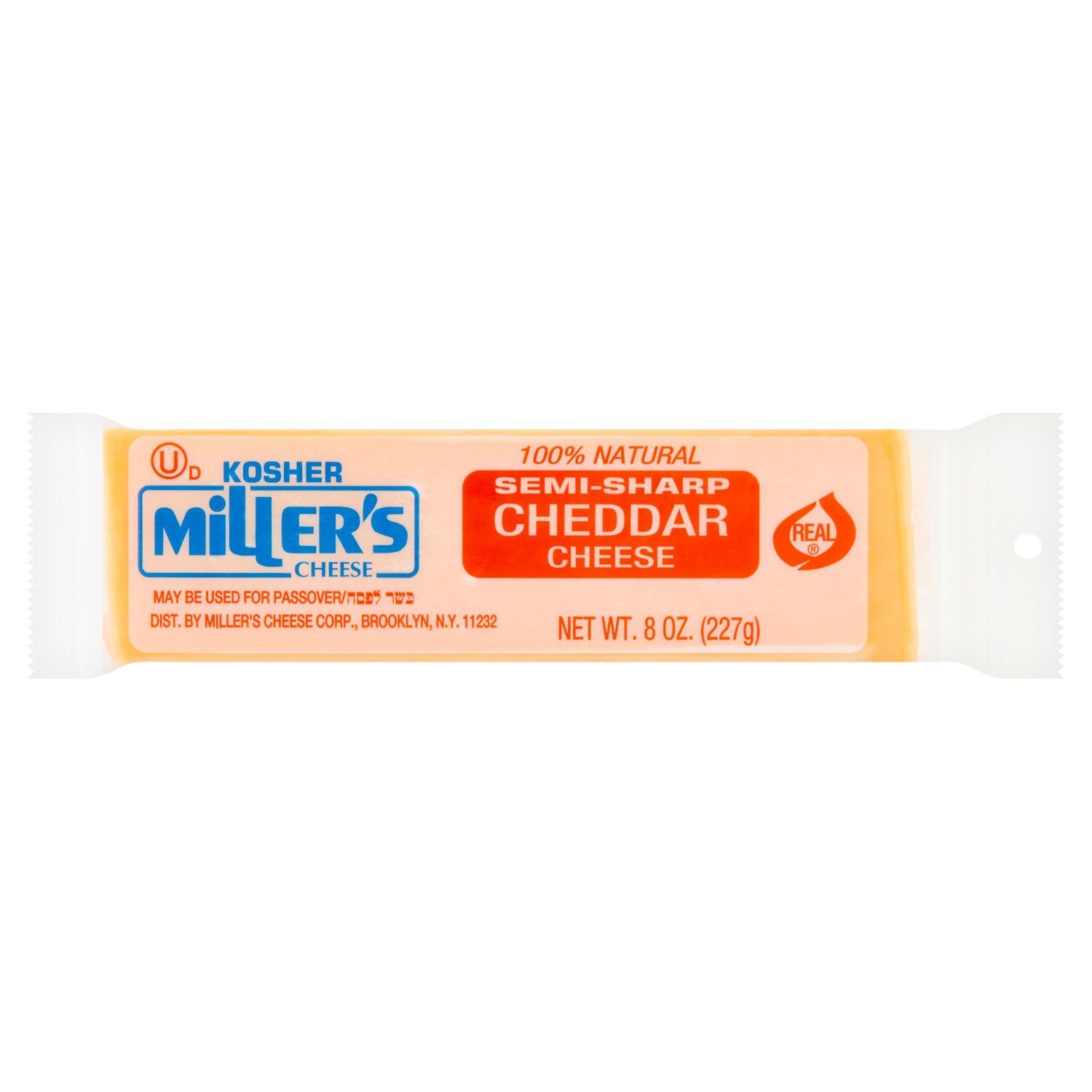 Miller&#39;s Kosher Semi-Sharp Cheddar Cheese, 8 oz