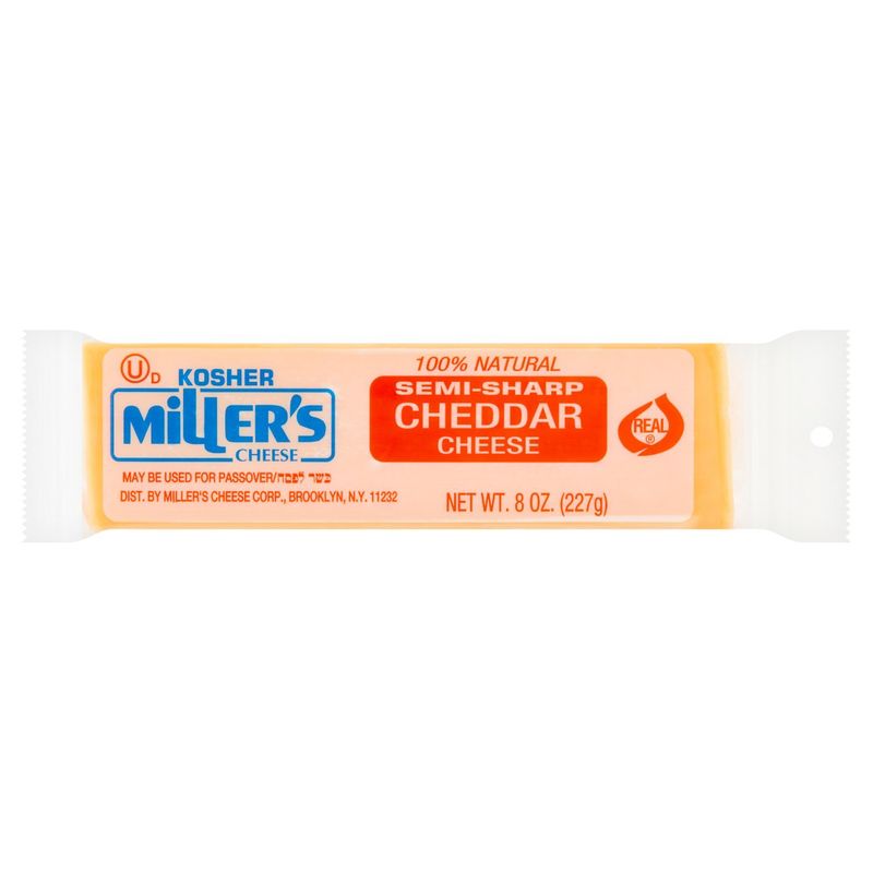 Miller&#39;s Kosher Semi-Sharp Cheddar Cheese, 8 oz