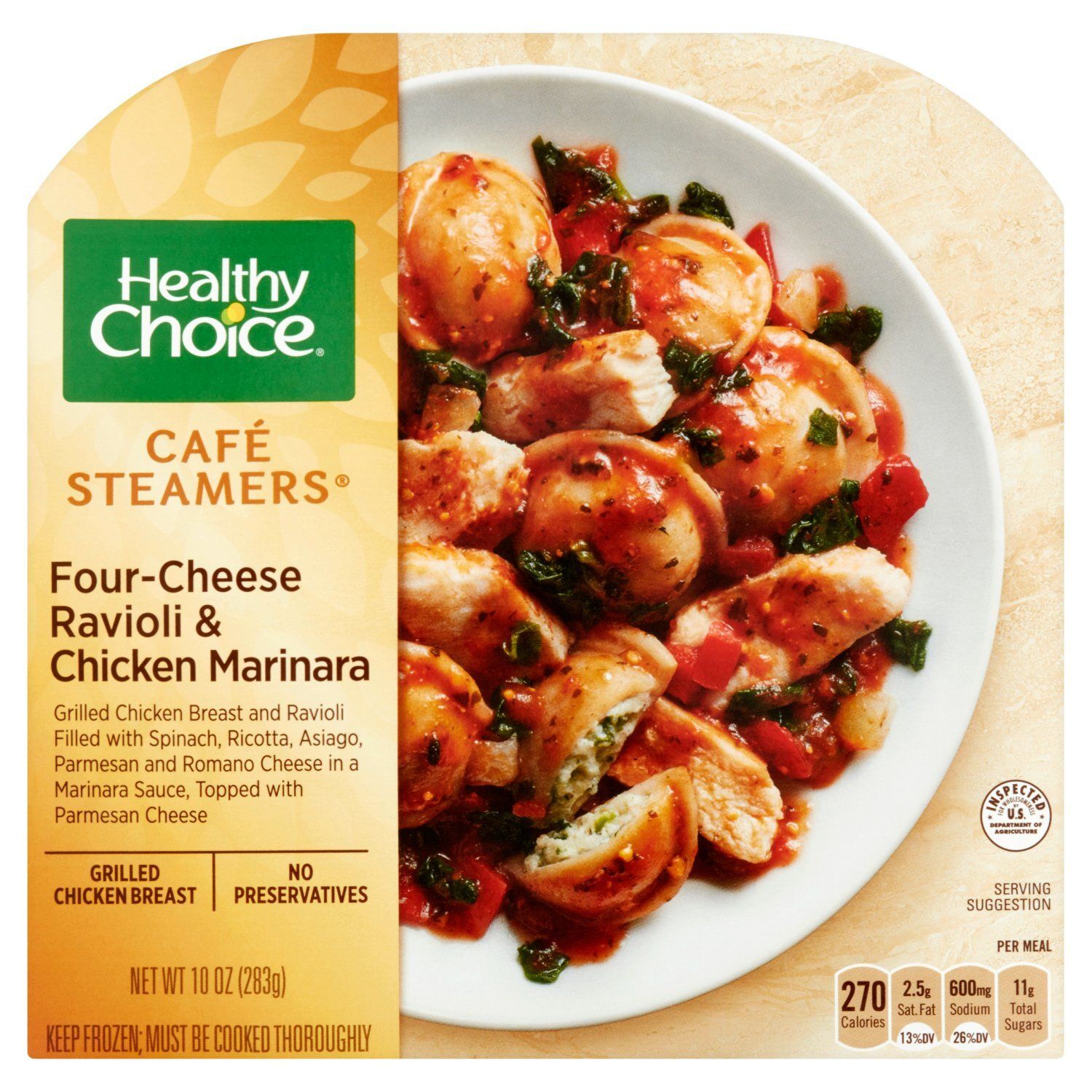 Healthy Choice Café Steamers Four-Cheese Ravioli &amp; Chicken Marinara, 10 oz