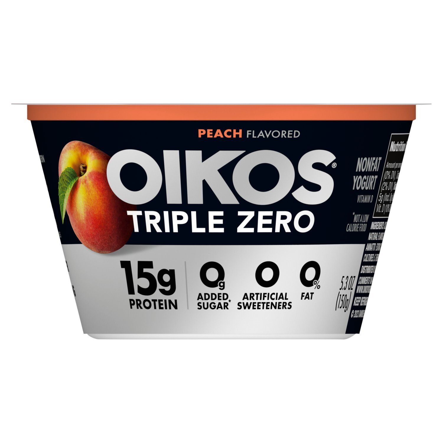 Oikos Triple Zero Peach Flavored Nonfat Yogurt, 5.3 oz