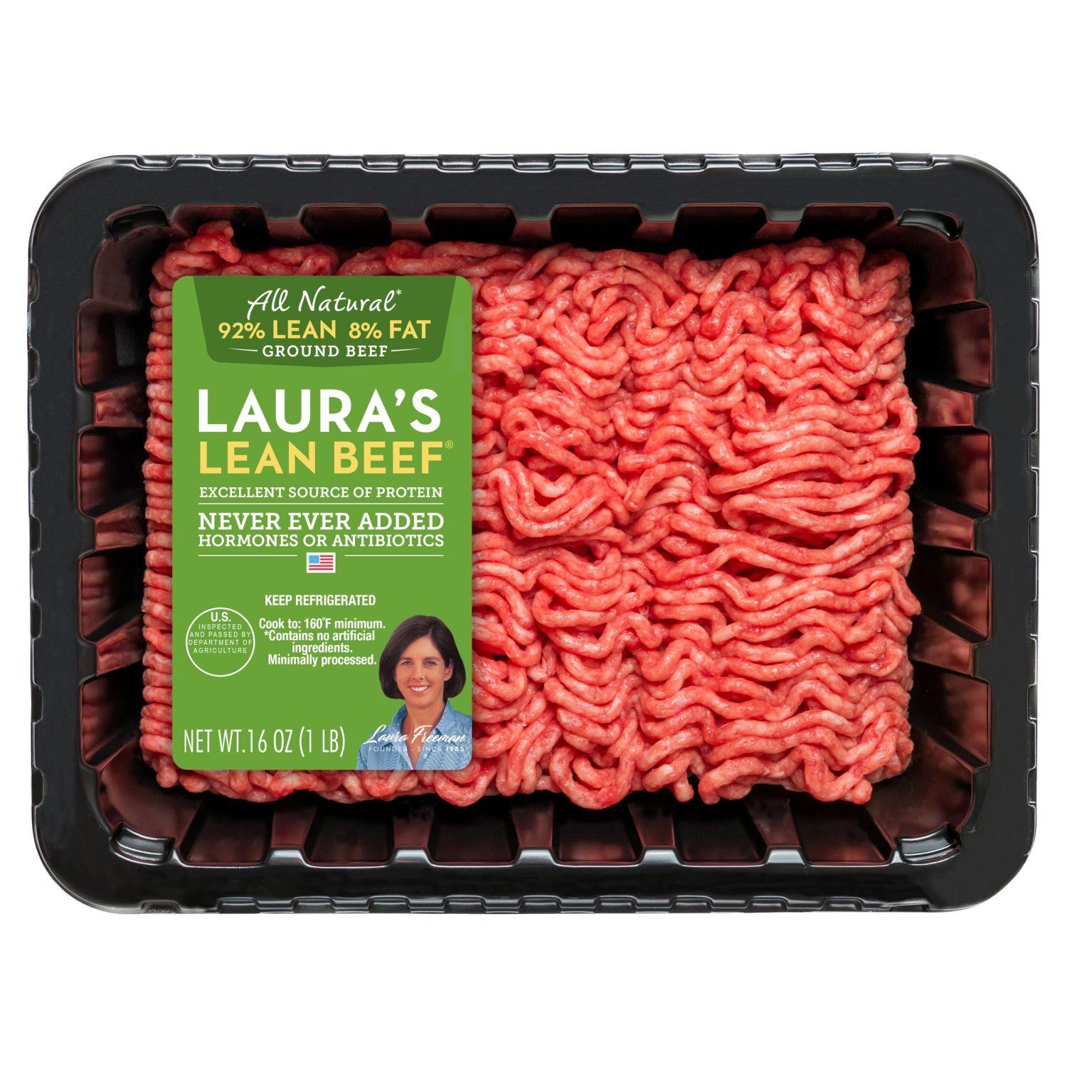 Laura&#39;s Lean Beef 92% Lean 8% Fat Ground Beef, 16 oz