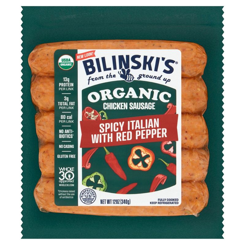 Bilinski&#39;s Organic Spicy Italian with Red Pepper Chicken Sausage, 12 oz