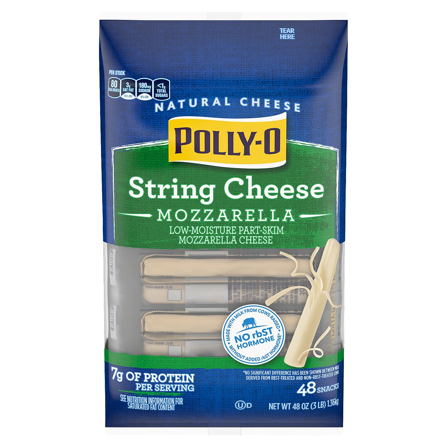 Polly-O Mozzarella String Natural Cheese Snacks, 48 count, 48 oz