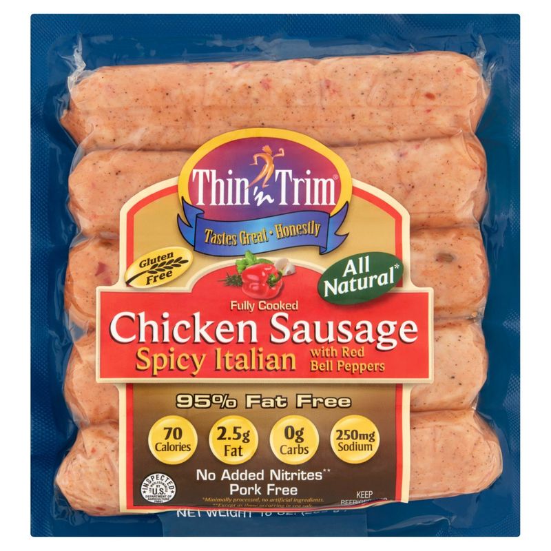 Thin &#39;n Trim Spicy Italian with Red Bell Peppers Chicken Sausage, 5 count, 10 oz