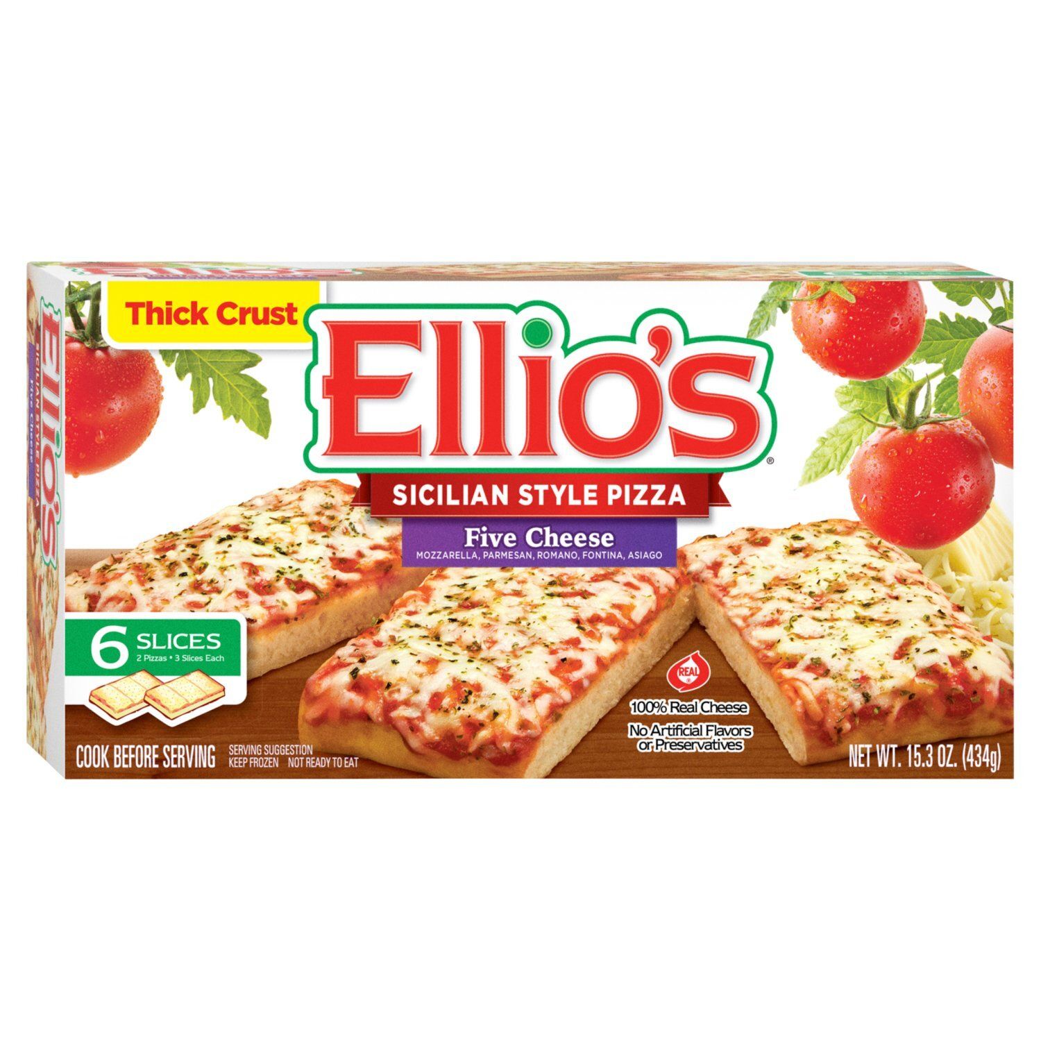 Ellio&#39;s Thick Crust Five Cheese Sicilian Style Pizza, 6 count, 15.3 oz