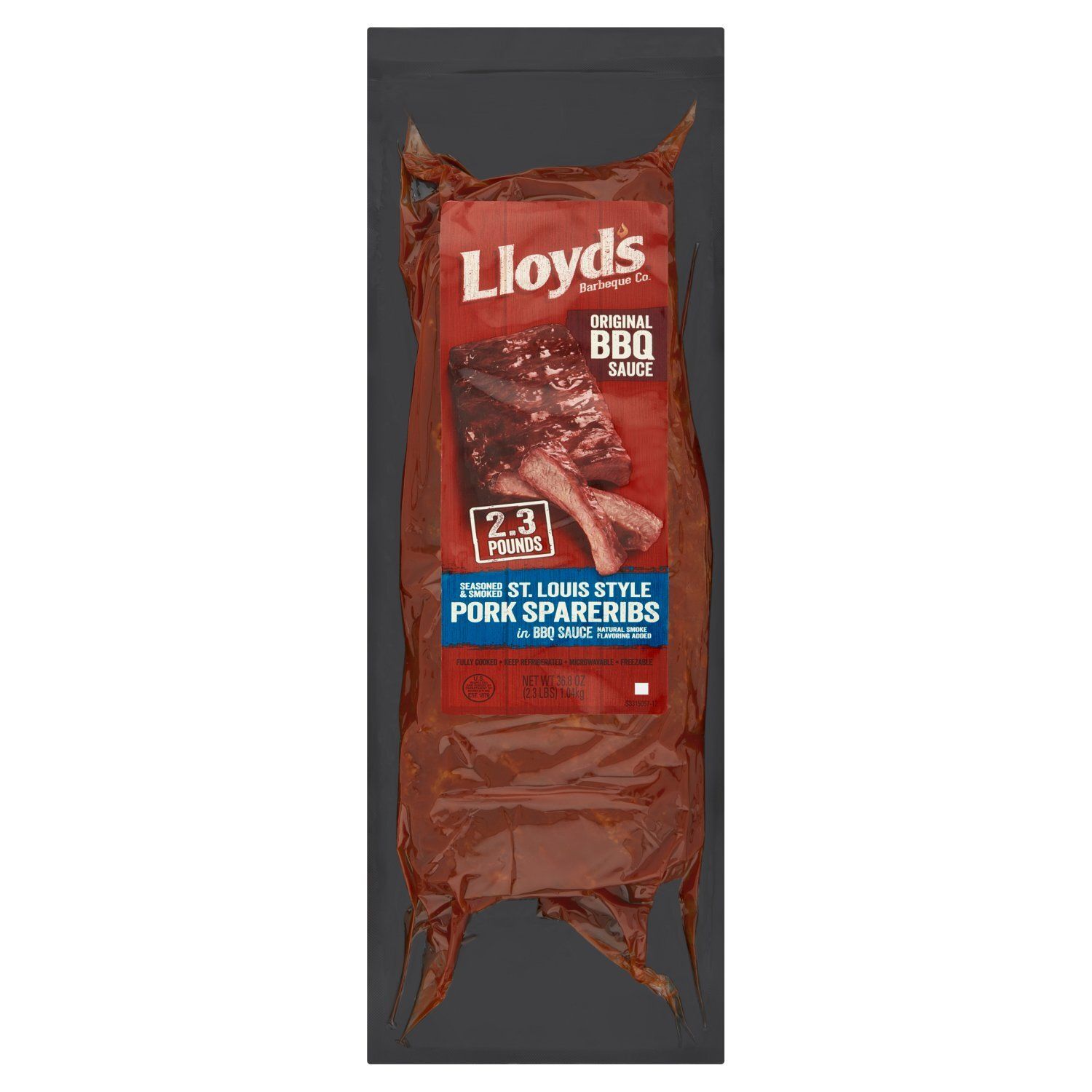 Lloyd&#39;s Barbeque Co. Seasoned &amp; Smoked St. Louis Style Pork Spareribs in BBQ Sauce, 36.8 oz
