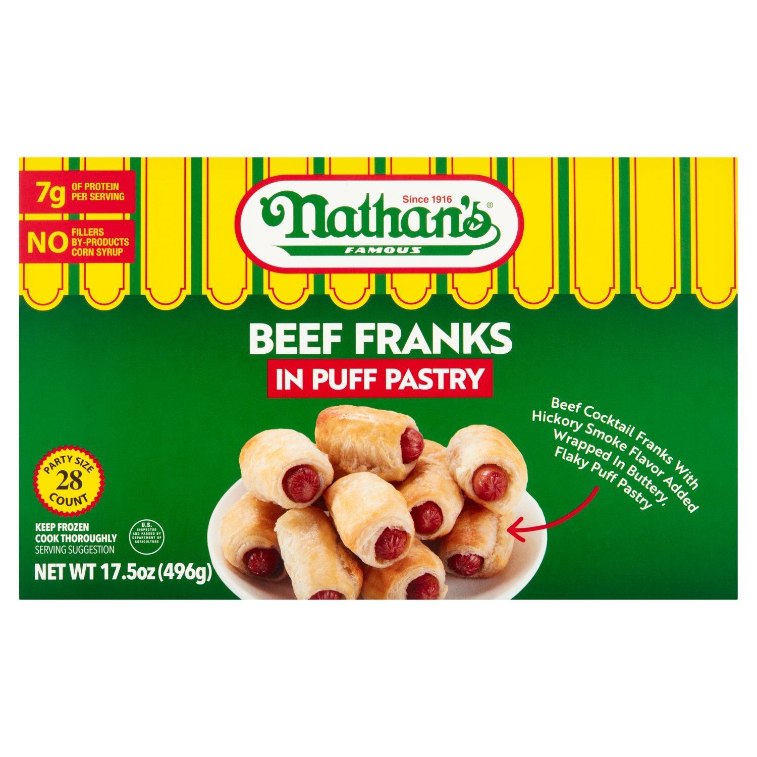 Nathan&#39;s Famous Beef Franks in Puff Pastry Party Size, 28 count, 17.5 oz
