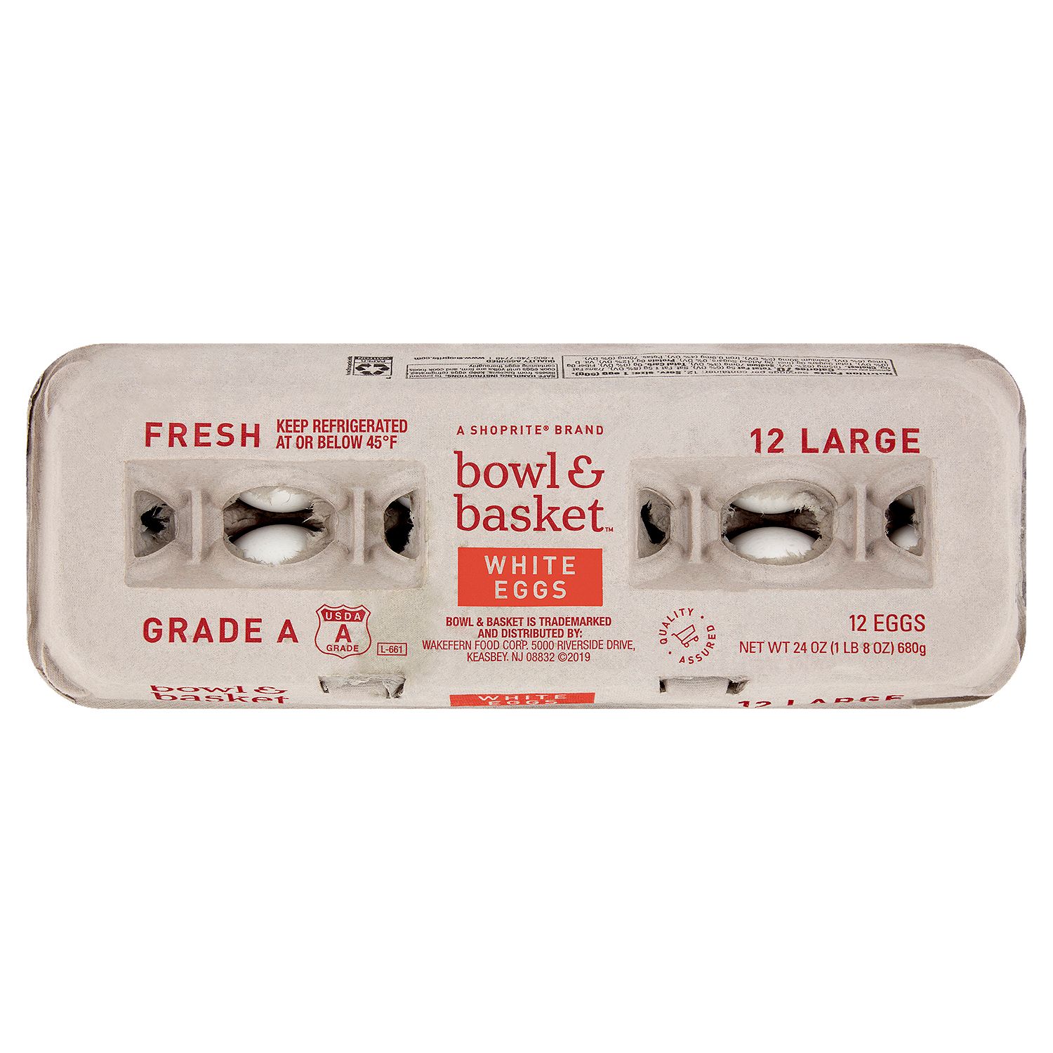 Bowl &amp; Basket Fresh White Eggs, Large, 12 count, 24 oz