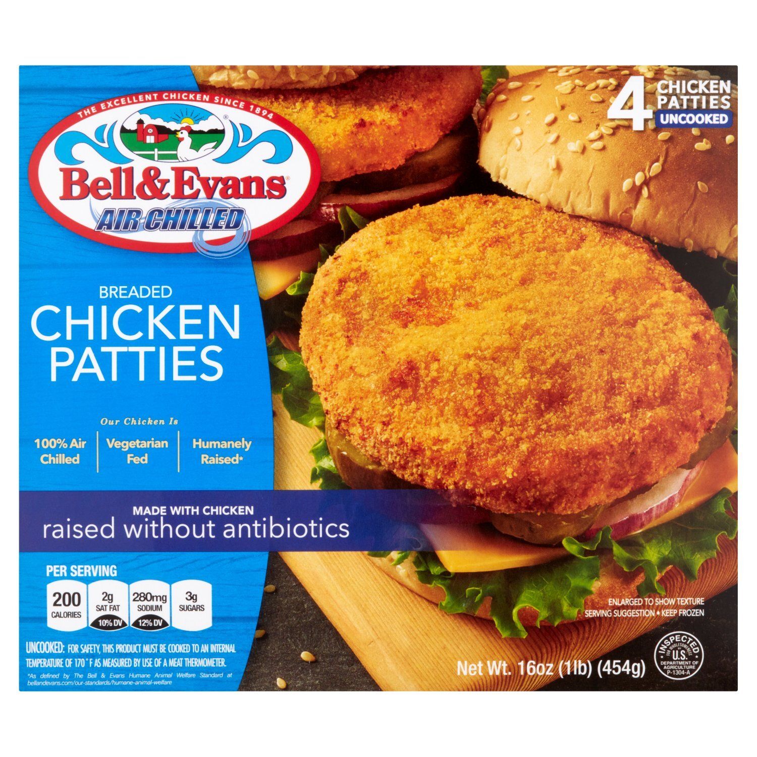 Bell &amp; Evans Breaded Chicken Patties, 4 count, 16 oz