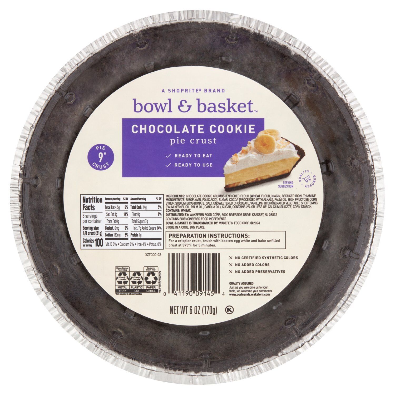Bowl &amp; Basket Chocolate Cookie 9&quot; Pie Crust, 6 oz