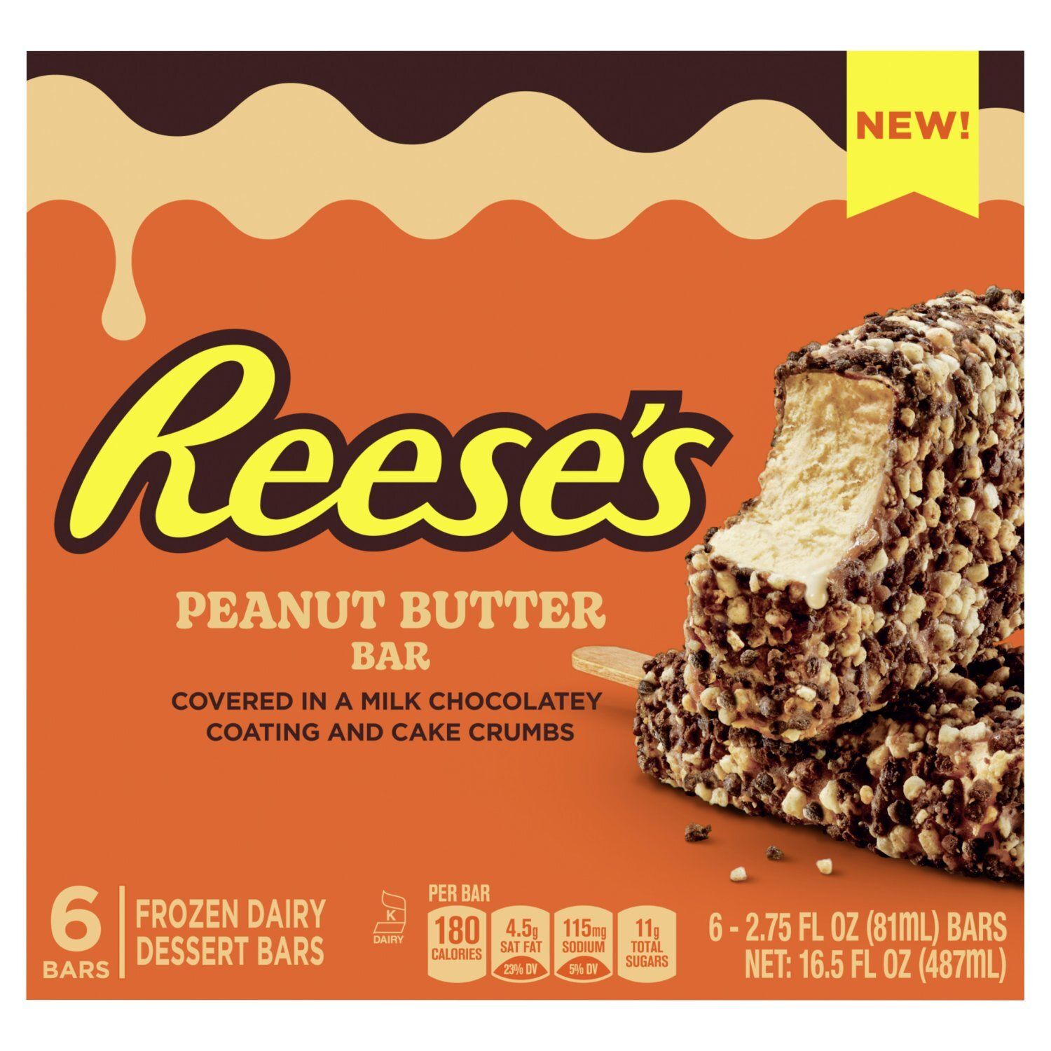 Reese&#39;s Frozen Dairy Dessert Peanut Butter Bars, 2.75 fl oz. 6 count