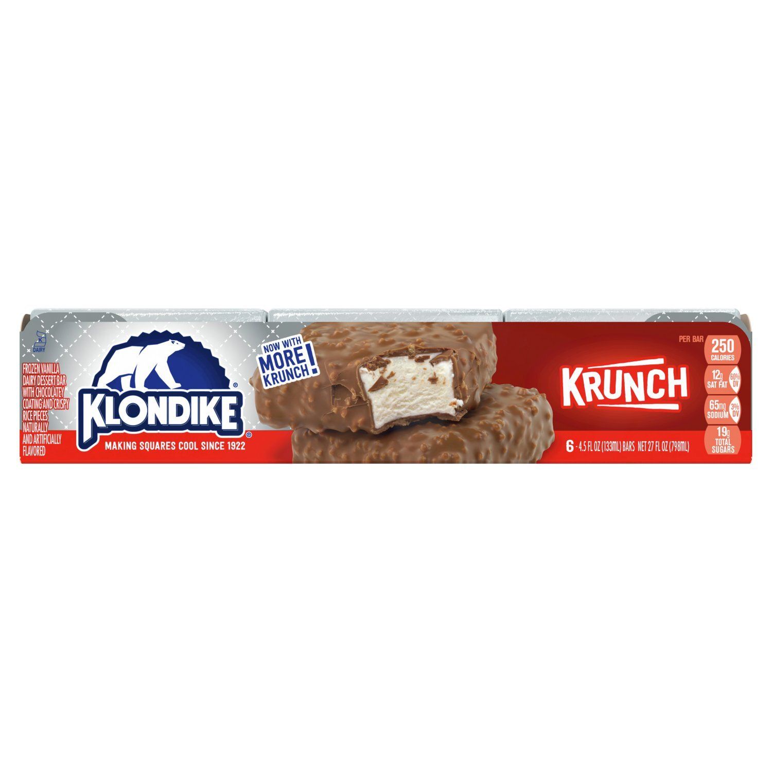 Klondike Krunch Frozen Vanilla Dairy Dessert Bar, 4.5 fl oz, 6 count